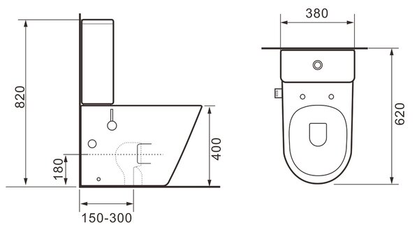 Erga Tina, WC kombi mísa 620x365x820 mm, Rimless + funkce bidetu + toaletní sedátko, černá matná, ERG-V03-TINA-RIM-BID-BK