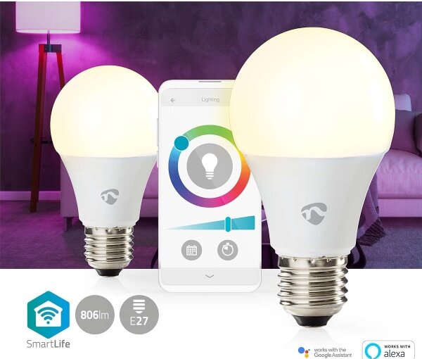Nedis WIFILRC20E27 - SADA 2xLED RGBW Stmívatelná žárovka E27/9W Wi-Fi 2700-6500K