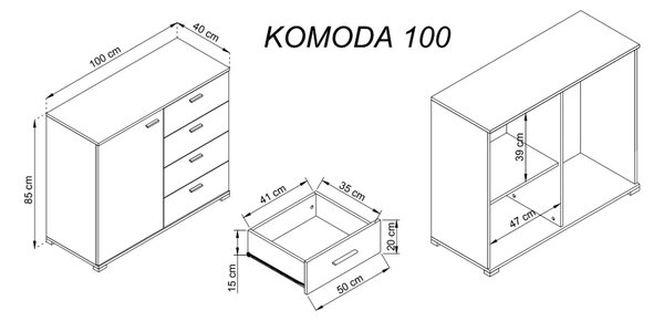 Piaski Komoda Maja 100 cm bílá
