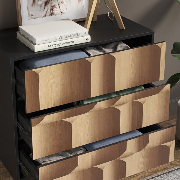 Komoda Vicco Eliza Černá/dubová 80 x 81.2 cm se 3 zásuvkami, Model 55179