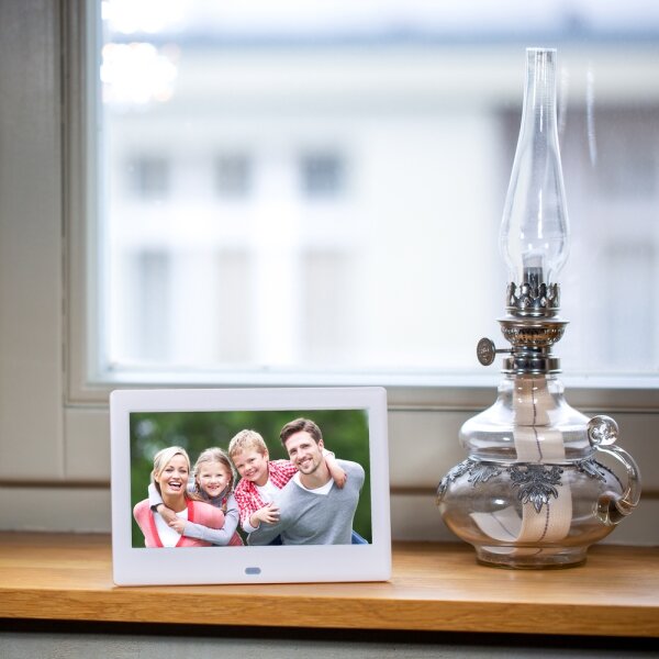 Sencor - Digitální fotorámeček 7" s reproduktorem 230V bílá + dálkové ovládání