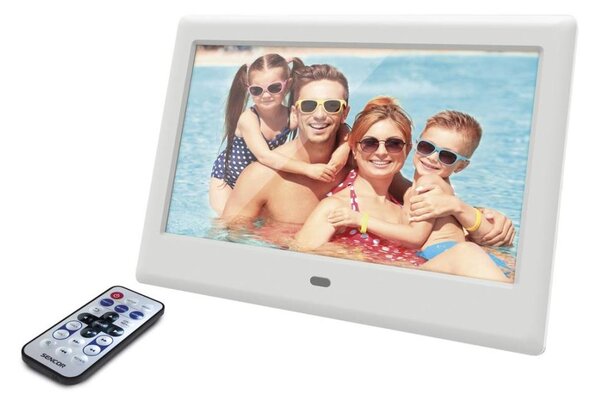 Sencor - Digitální fotorámeček 7" s reproduktorem 230V bílá + dálkové ovládání