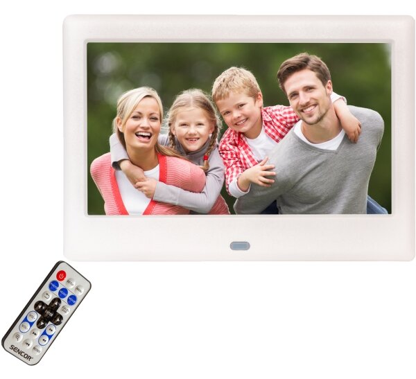 Sencor - Digitální fotorámeček 7" s reproduktorem 230V bílá + dálkové ovládání