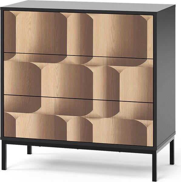 Komoda Vicco Eliza Černá/dubová 80 x 81.2 cm se 3 zásuvkami, Model 55179