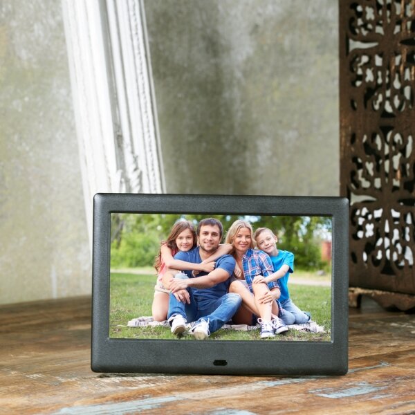 Sencor - Digitální fotorámeček 7" s reproduktorem 230V černá + dálkové ovládání