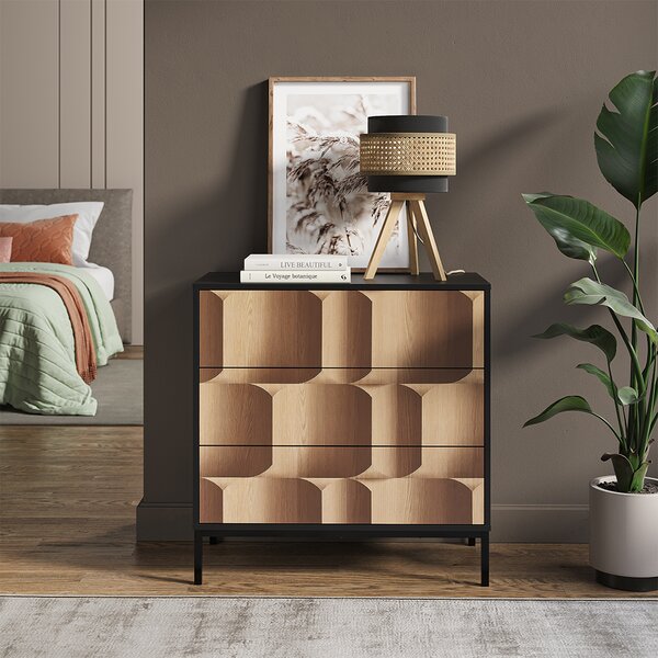 Komoda Vicco Eliza Černá/dubová 80 x 81.2 cm se 3 zásuvkami, Model 55179
