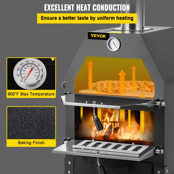 VEVOR venkovní kuchyňská pec, velikost pizzy 30 cm dvouvrstvý zahradní sporák na uhlí pec na pizzu 458x464x1418 mm kuchyňská pec stanová pec, 500 ℃ zahradní kuchyňská pec na pizzu gril pec na pizzu s pecí na pečení pizzy kámen