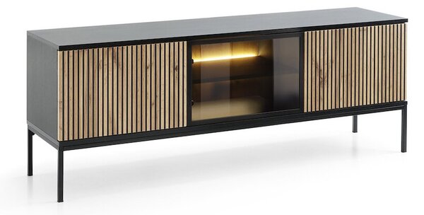 Moderní tv stolek SONNY 154 LED, černá / dub votan