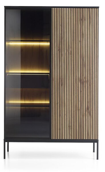 Moderní vitrína SONNY SZ104 LED, černá / dub votan