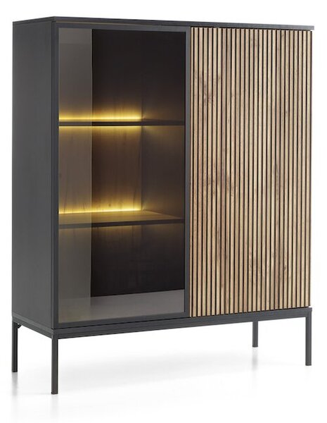 Moderní vitrína SONNY 104 LED, černá / dub votan