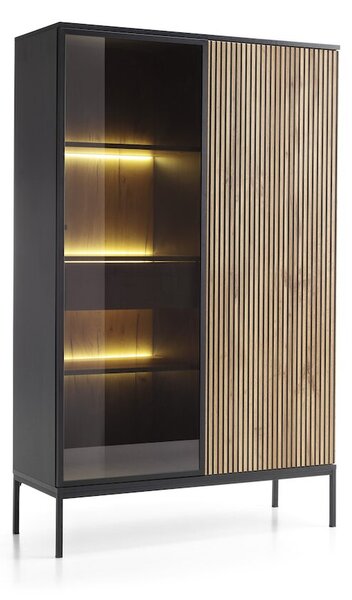 Moderní vitrína SONNY SZ104 LED, černá / dub votan