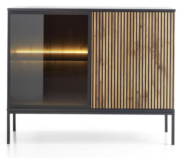 Moderní komoda SONNY K104 LED, černá / dub votan