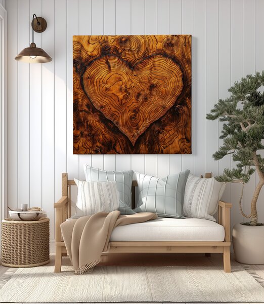 Obraz na plátně - Srdce s letokruhy, dřevo styl FeelHappy.cz Vyberte rozměr (Šířka/Výška): 40 x 40 cm