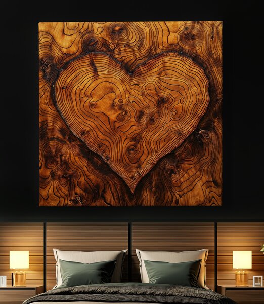 Obraz na plátně - Srdce s letokruhy, dřevo styl FeelHappy.cz Vyberte rozměr (Šířka/Výška): 40 x 40 cm