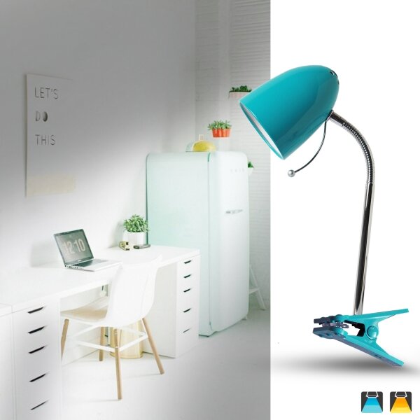 Aigostar - Stolní lampa s klipem 1xE27/11W/230V modrá/chrom