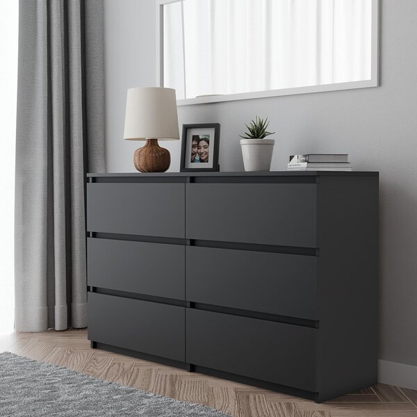 Komoda černá matná se 6 zásuvkami 100 cm moderní prostorná do obývacího pokoje a ložnice