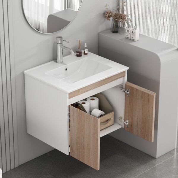 Závěsná skříňka pod umyvadlo Houseland Morvia 60 cm dub/bílá