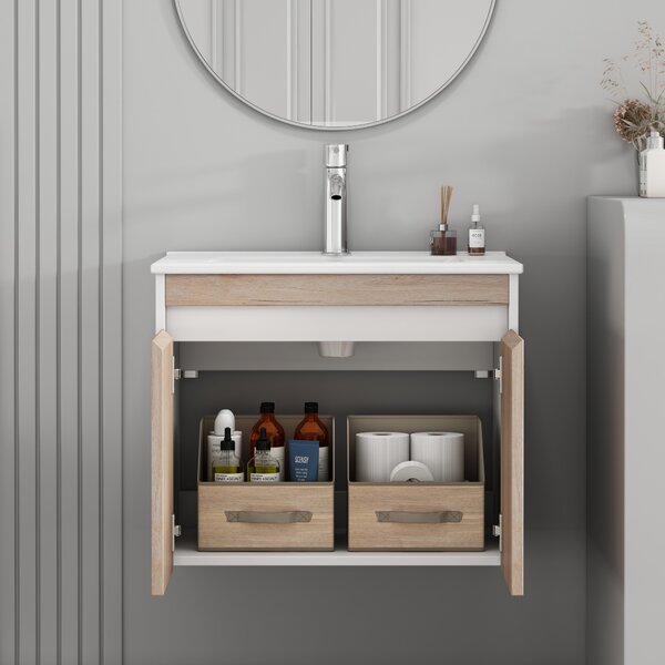 Závěsná skříňka pod umyvadlo Houseland Morvia 60 cm dub/bílá