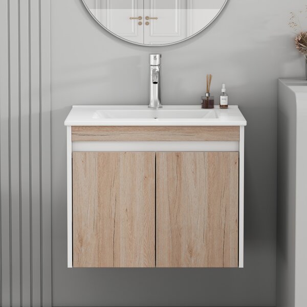Závěsná skříňka pod umyvadlo Houseland Morvia 60 cm dub/bílá
