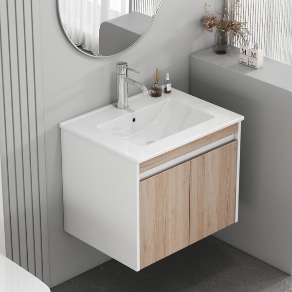 Závěsná skříňka pod umyvadlo Houseland Morvia 60 cm dub/bílá