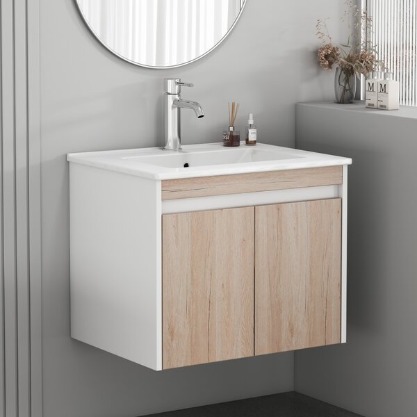 Závěsná skříňka pod umyvadlo Houseland Morvia 60 cm dub/bílá