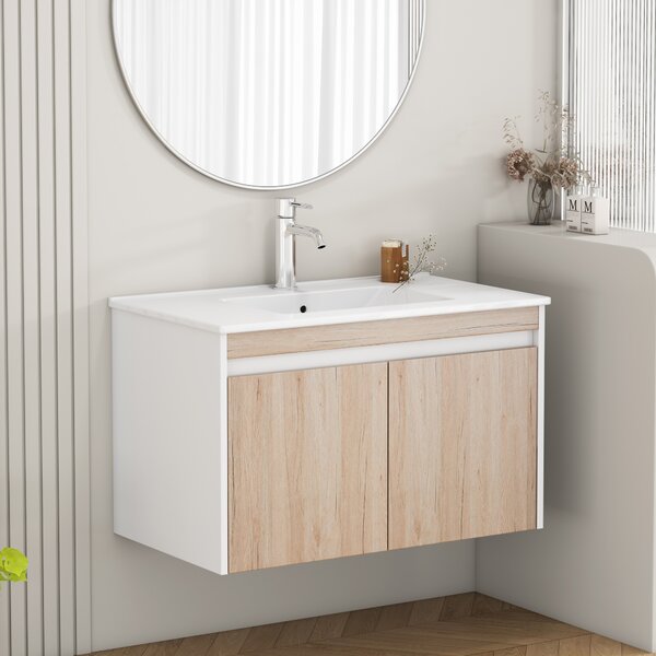 Závěsná skříňka pod umyvadlo Houseland Morvia 80 cm dub/bílá