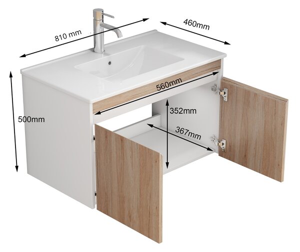 Závěsná skříňka pod umyvadlo Houseland Morvia 80 cm dub/bílá