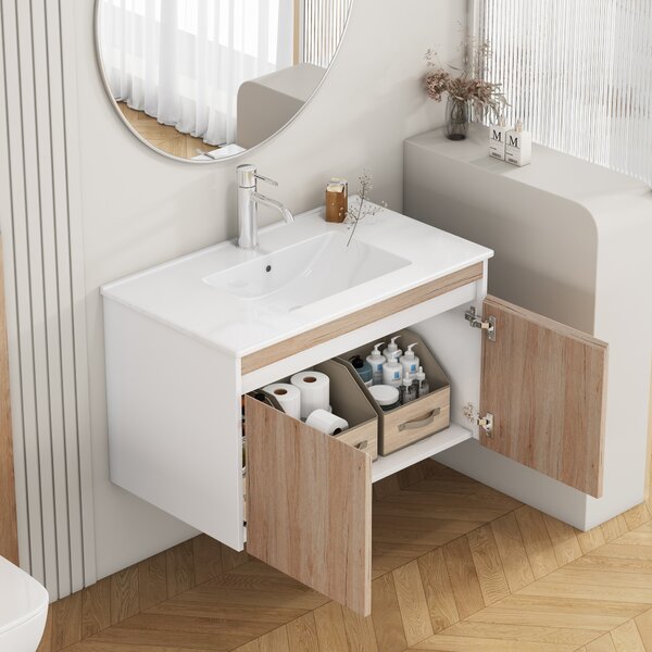 Závěsná skříňka pod umyvadlo Houseland Morvia 80 cm dub/bílá
