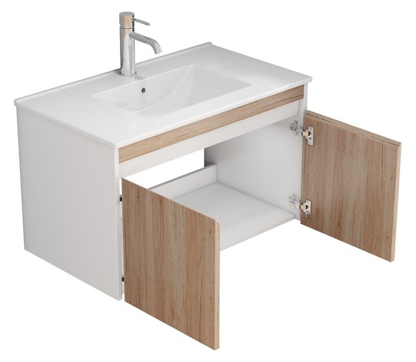Závěsná skříňka pod umyvadlo Houseland Morvia 80 cm dub/bílá