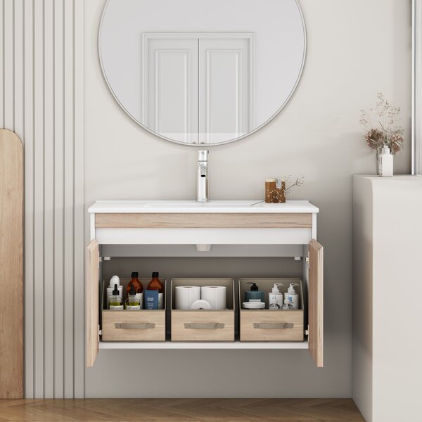 Závěsná skříňka pod umyvadlo Houseland Morvia 80 cm dub/bílá