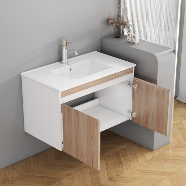 Závěsná skříňka pod umyvadlo Houseland Morvia 80 cm dub/bílá