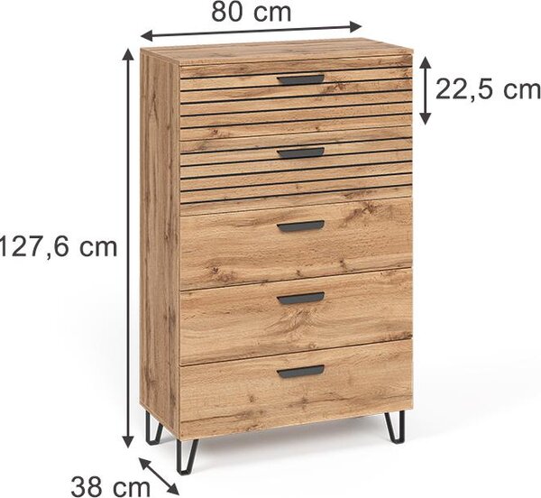 Kredenc Vicco Amber Dub Wotan 80 x 127.6 cm s 5 zásuvkami, Model 55552