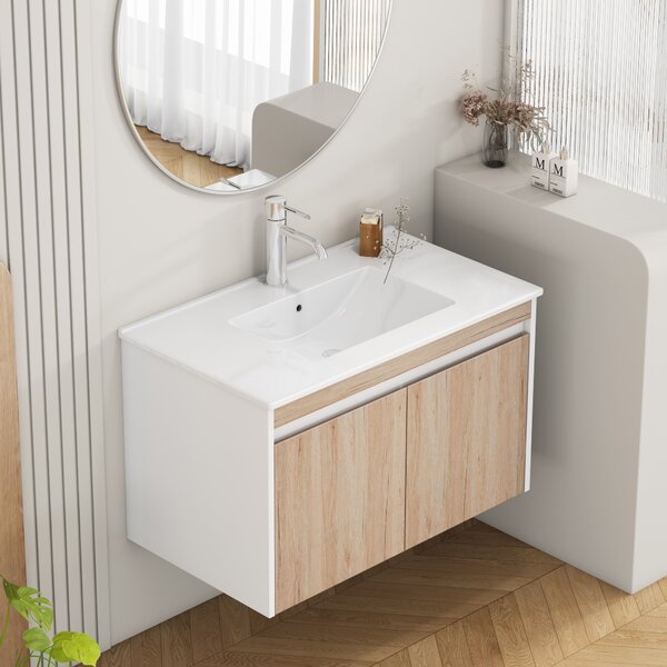 Závěsná skříňka pod umyvadlo Houseland Morvia 80 cm dub/bílá