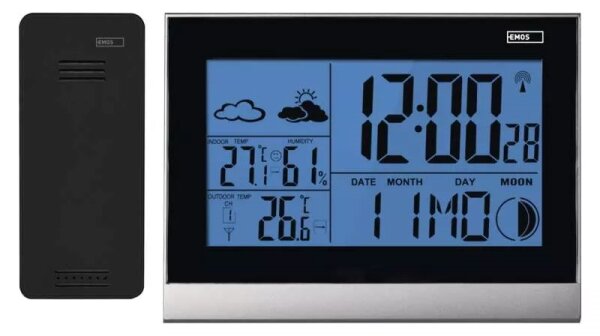 Bezdrátová meteostanice s budíkem 3xAAA černá