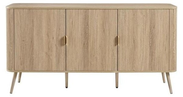 CALICOSY – Komoda se 3 dvířky v dekoru dubu a lameloovým vzorem, šířka 150 cm – MAHO