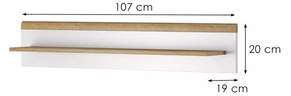 Piaski Nástěnná police Primo 107 cm dub Riviéra/bílá