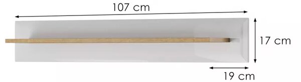 Piaski Nástěnná police Nordi 107 cm bílá/dub Riviéra