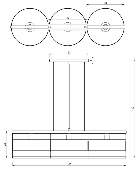 Lustr na lanku RIM 3xE27/60W/230V černá/zlatá