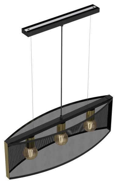 Lustr na lanku KAGA 3xE27/60W/230V černá/zlatá