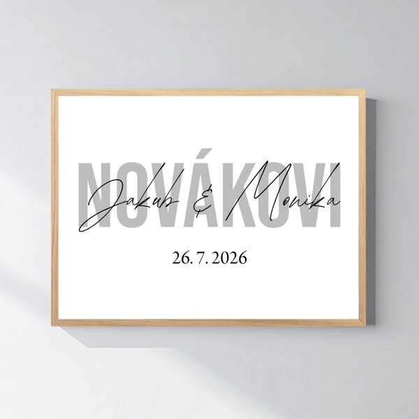Personalizovaný magický fotoobraz v rámu - čtverec 30x40 - jména novomanželů
