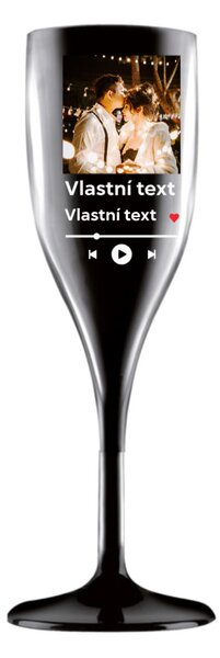 Personalizovaná nerozbitná prosecco sklenice s motivem přehrávače