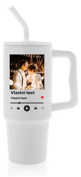 Personalizovaná nerezová termoska s barevným víčkem s motivem přehrávače