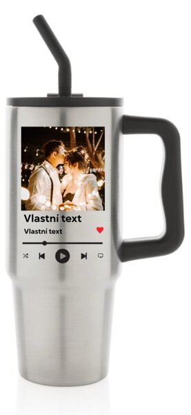 Personalizovaná nerezová termoska s barevným víčkem s motivem přehrávače