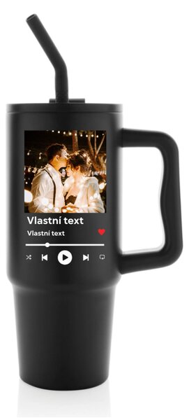 Personalizovaná nerezová termoska s barevným víčkem s motivem přehrávače
