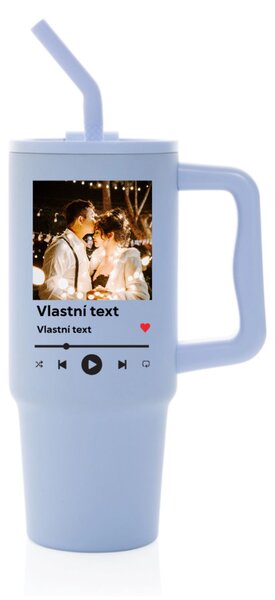 Personalizovaná nerezová termoska s barevným víčkem s motivem přehrávače