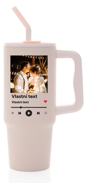 Personalizovaná nerezová termoska s barevným víčkem s motivem přehrávače