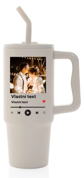 Personalizovaná nerezová termoska s barevným víčkem s motivem přehrávače