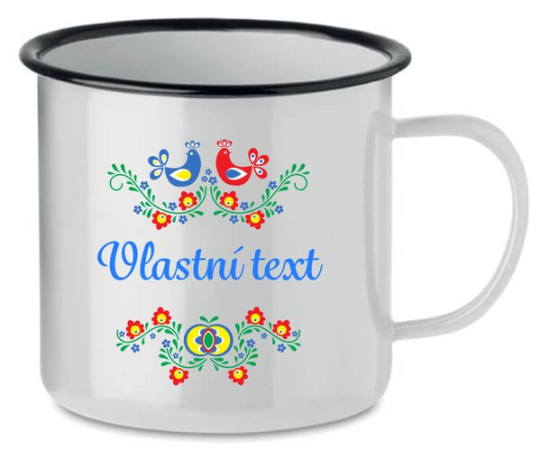 Personalizovaný bílý retro plecháček s folklórním vzorem