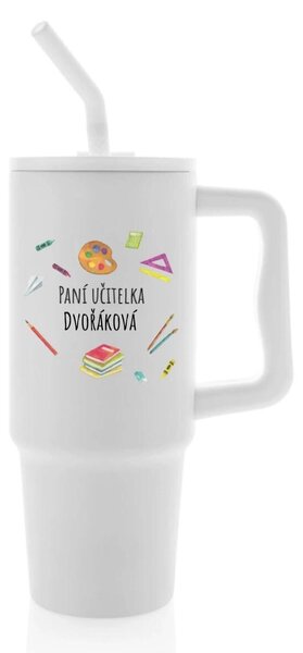Personalizovaná nerezová termoska s barevným víčkem pro paní učitelku/pana učitele (pomůcky)