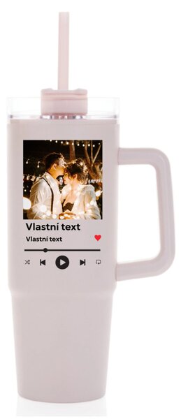 Personalizovaná cestovní termoska s průhledným víčkem s motivem přehrávače
